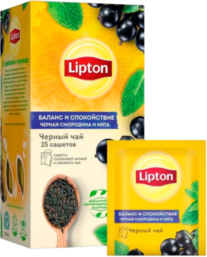 Чай черный «Lipton» с черной смородиной и листьями мяты, 25 пакетиков Чай черный «Lipton» с черной смородиной и листьями мяты, 25 пакетиков