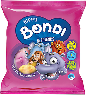 «HIPPO BONDI & FRIENDS», мармелад жевательный в форме половинок животных, 100 г