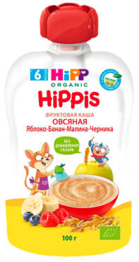 Фруктовая каша «HIPP» с овсянкой, яблоко-банан-малина-черника, 100 г Фруктовая каша «HIPP» с овсянкой, яблоко-банан-малина-черника, 100 г