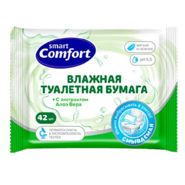 Туалетная бумага влажная «Comfort smart» с экстрактом алоэ, 42шт Туалетная бумага влажная «Comfort smart» с экстрактом алоэ, 42шт