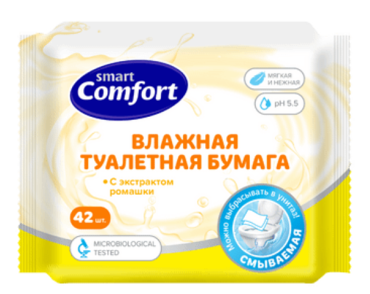Туалетная бумага влажная «Comfort smart» с экстрактом ромашки, 42шт Туалетная бумага влажная «Comfort smart» с экстрактом ромашки, 42шт