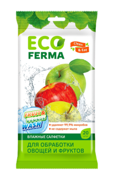 Влажные салфетки «Eco Ferma» для обработки овощей и фруктов, 20 шт Влажные салфетки «Eco Ferma» для обработки овощей и фруктов, 20 шт