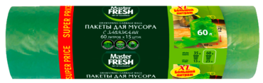 Пакеты для мусора «Master Fresh» ECO line с усиленными завязками, 60 литров, 15шт Пакеты для мусора «Master Fresh» ECO line с усиленными завязками, 60 литров, 15шт