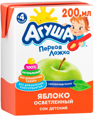 Сок «Агуша» яблочный, осветленный, 200 мл Сок «Агуша» яблочный, осветленный, 200 мл