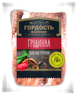 Грудинка пряная «Гордость фермера» соленая, 0,2 - 0,5кг Грудинка пряная «Гордость фермера» соленая, 0,2 - 0,5кг