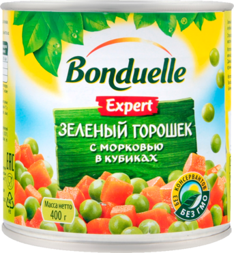 Горошек зеленый «Bonduelle» с морковью в кубиках, 425 мл Горошек зеленый «Bonduelle» с морковью в кубиках, 425 мл