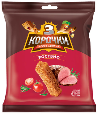 «3 Корочки», сухарики ржаные со вкусом ростбифа, 40 г «3 Корочки», сухарики ржаные со вкусом ростбифа, 40 г
