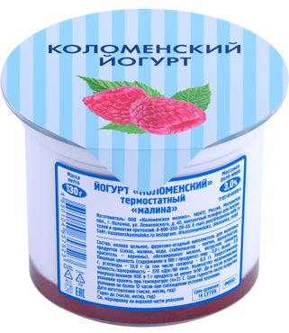 Йогурт 3% «Коломенский» термостатный, малина, 130 г Йогурт 3% «Коломенский» термостатный, малина, 130 г