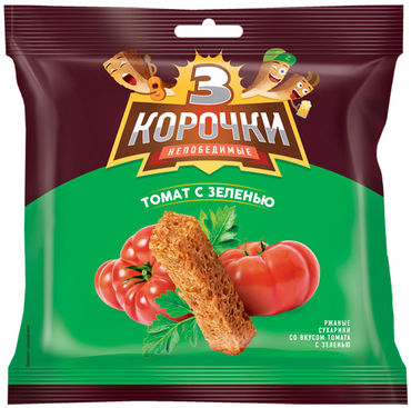 «3 Корочки», сухарики со вкусом томата и зелени, 100 г «3 Корочки», сухарики со вкусом томата и зелени, 100 г
