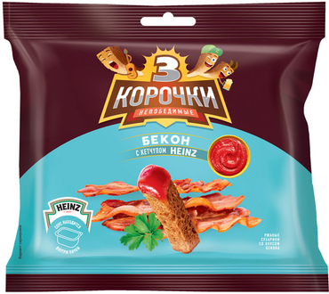 «3 Корочки», сухарики со вкусом бекона и кетчупом «Heinz», 85 г «3 Корочки», сухарики со вкусом бекона и кетчупом «Heinz», 85 г