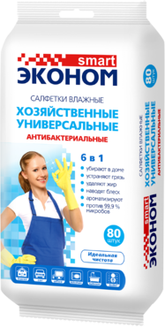 Влажные салфетки «Эконом smart» хозяйственные, антибактериальные, 80 шт Влажные салфетки «Эконом smart» хозяйственные, антибактериальные, 80 шт