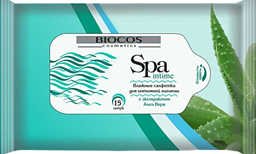 Влажные салфетки «BioCos» для интимной гигиены с экстрактом Алоэ Вера, 15шт