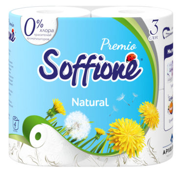 Туалетная бумага трехслойная «Soffione» Premio natural, 4 рулона Туалетная бумага трехслойная «Soffione» Premio natural, 4 рулона