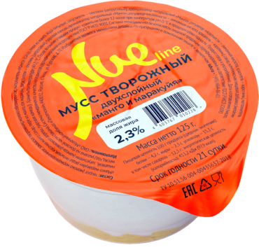 Мусс творожный 2.3% «Nue Line» Манго и маракуйя, двухслойный, 125 г Мусс творожный 2.3% «Nue Line» Манго и маракуйя, двухслойный, 125 г