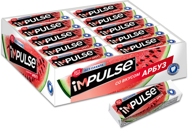 «Impulse», жевательная резинка со вкусом «Арбуз», без сахара, 14 г «Impulse», жевательная резинка со вкусом «Арбуз», без сахара, 14 г