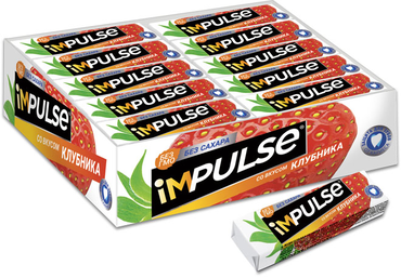 «Impulse», жевательная резинка со вкусом «Клубника», без сахара, 14 г «Impulse», жевательная резинка со вкусом «Клубника», без сахара, 14 г