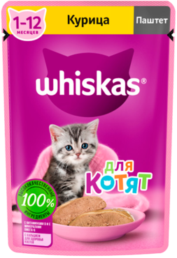 Влажный корм для котят «Whiskas» паштет с курицей, 75 г Влажный корм для котят «Whiskas» паштет с курицей, 75 г