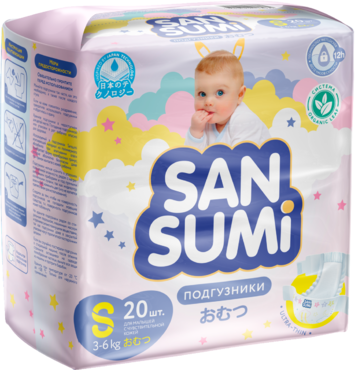 Подгузники «Sansumi» размер S (3-6 кг), 20шт Подгузники «Sansumi» размер S (3-6 кг), 20шт