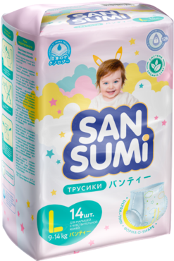 Подгузники-трусики «Sansumi» размер L (9-14 кг), 14шт Подгузники-трусики «Sansumi» размер L (9-14 кг), 14шт