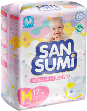 Подгузники «Sansumi» размер M (5-9 кг), 17шт Подгузники «Sansumi» размер M (5-9 кг), 17шт