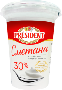 Сметана 30% «PRESIDENT», 350 г Сметана 30% «PRESIDENT», 350 г
