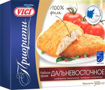 Рыбное филе «Vici» дальневосточное, в панировке, 300 г Рыбное филе «Vici» дальневосточное, в панировке, 300 г