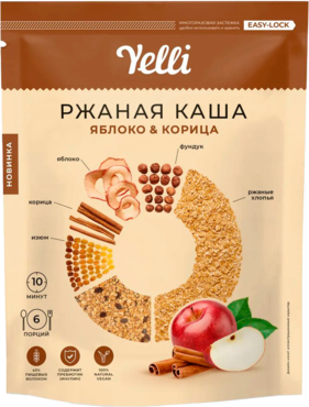 Каша ржаная «Yelli» яблоко-корица, 180 г Каша ржаная «Yelli» яблоко-корица, 180 г