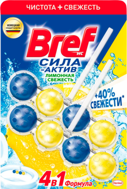 Блок для унитаза «Bref» Сила актив, Лимонная свежесть, 100 г Блок для унитаза «Bref» Сила актив, Лимонная свежесть, 100 г