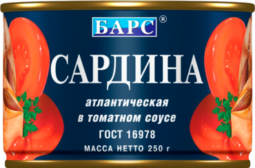 Сардина «Барс» атлантическая в томатном соусе, 250 г Сардина «Барс» атлантическая в томатном соусе, 250 г