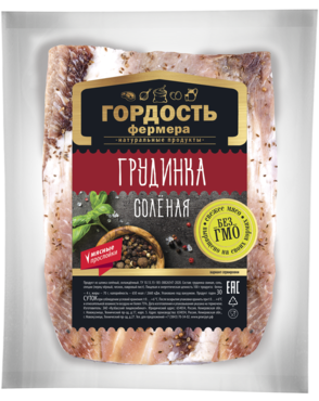 Грудинка «Гордость фермера» соленая, 0,2 - 0,5кг Грудинка «Гордость фермера» соленая, 0,2 - 0,5кг