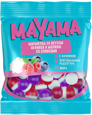 «Маяма», мармелад жевательный с желейной начинкой со вкусом черники и малины со сливками, 70 г «Маяма», мармелад жевательный с желейной начинкой со вкусом черники и малины со сливками, 70 г