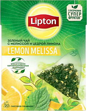 Чай зеленый «Lipton» Lemon-Melissa 20пирамидок