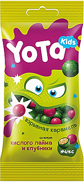 «Yota», драже «Хрустящий шарик со взрывной карамелью» Кислый лайм/клубника, 50 г