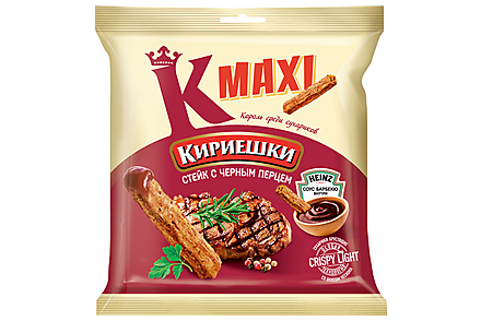 «Кириешки Maxi», сухарики со вкусом стейка с черным перцем и соусом барбекю, 75 г