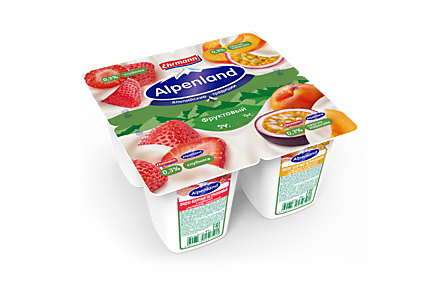 Йогуртный продукт 0.3% «Ehrmann» Alpenland Клубника/персик-маракуйя, 95 г
