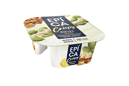 Йогурт 8.6% «Epica» Crispy с лимоном и смесью из семян тыквы, печенья и белого шоколада, 140 г
