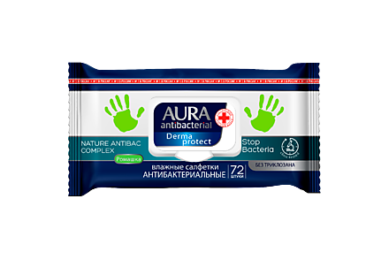 Влажные салфетки «Aura» антибактериальные, 72 шт