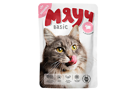 Влажный корм для кошек «Мяуч Basic» кусочки в соусе с мясом ягненка, 85 г