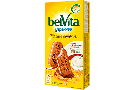 Печенье «Belvita Утреннее» со злаками, какао и йогуртовой начинкой, 253 г