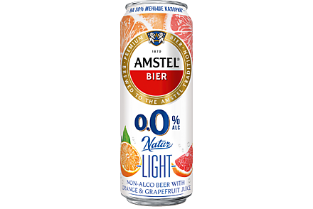 Пивной напиток «Amstel» безалкогольный 0.0 Natur Light Orange & Grapefruit, 430 мл