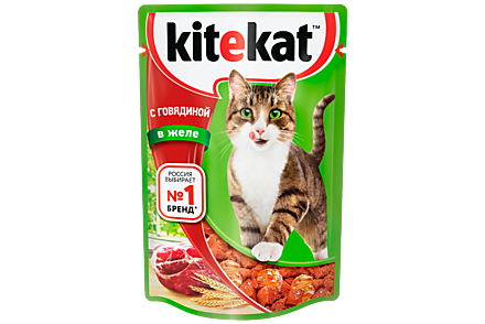 Влажный корм для кошек «Kitekat» с сочными кусочками говядины в желе, 85 г