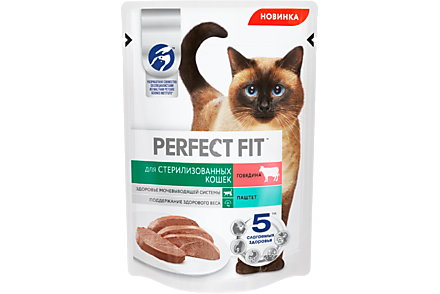 Влажный корм «Perfect Fit» паштет с говядиной для стерилизованных кошек, 75 г