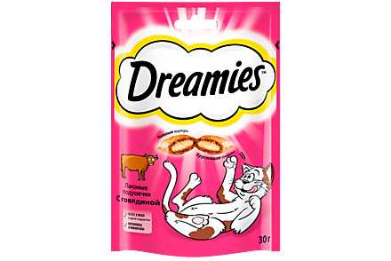Лакомство для кошек «Dreamies» подушечки с говядиной, 30 г