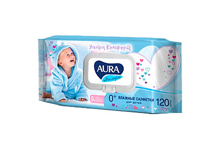 Влажные салфетки «Aura Ultra comfort» с экстрактом алоэ и витамином Е, 120 шт