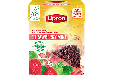 Черный чай «Lipton» Strawberry mint с клубникой и мятой, 20 пирамидок