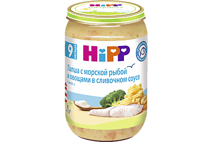 Лапша «HIPP» с морской рыбой и овощами в сливочном соусе, 220 г