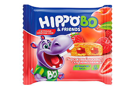 «HIPPO BONDI & FRIENDS», бисквитное персиковое пирожное с клубничной начинкой, 32 г
