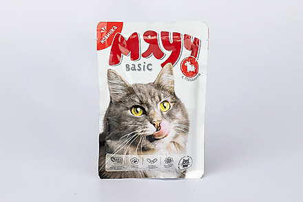 Влажный корм для кошек «Мяуч Basic» кусочки в соусе с говядиной, 85 г