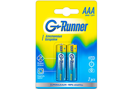 Батарейки алкалиновые «G-runner» AAА/LR03, 1,5 V, в блистере 2 батарейки