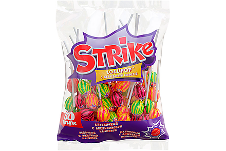 «Strike», карамель на палочке с жевательной конфетой, 565 г